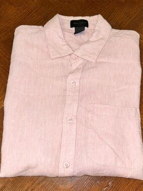 Magaschoni Men's Pale Pink short sleeve Linen Button-Down Shirt